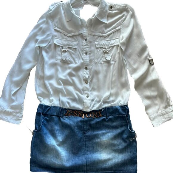 Exotic women Mini Dress Low Rise long sleeve size S color white and blue - Picture 1 of 8